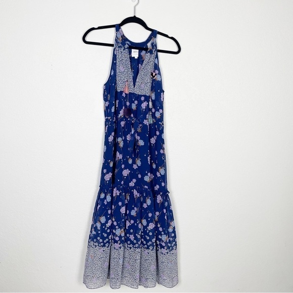 Misa Los Angeles Frederika Floral Tassel Midi Dress Blue Casual Flowy Summer - Picture 2 of 7